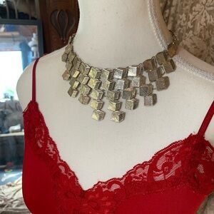 Unique‎ Silver Toned Geometric Abstract Statement Necklace French European Rare